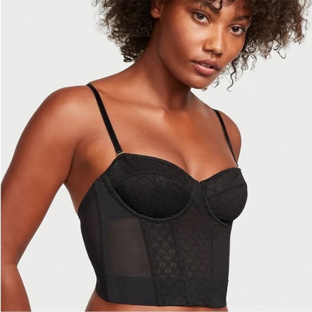 Victoria’s Secret VS Archives Black Monogram Corset Bra Top NWT 34C